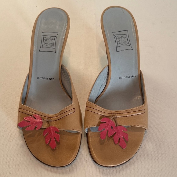 Cynthia Rowley Shoes - Cynthia Rowley Tan and Pink Leaf Mules